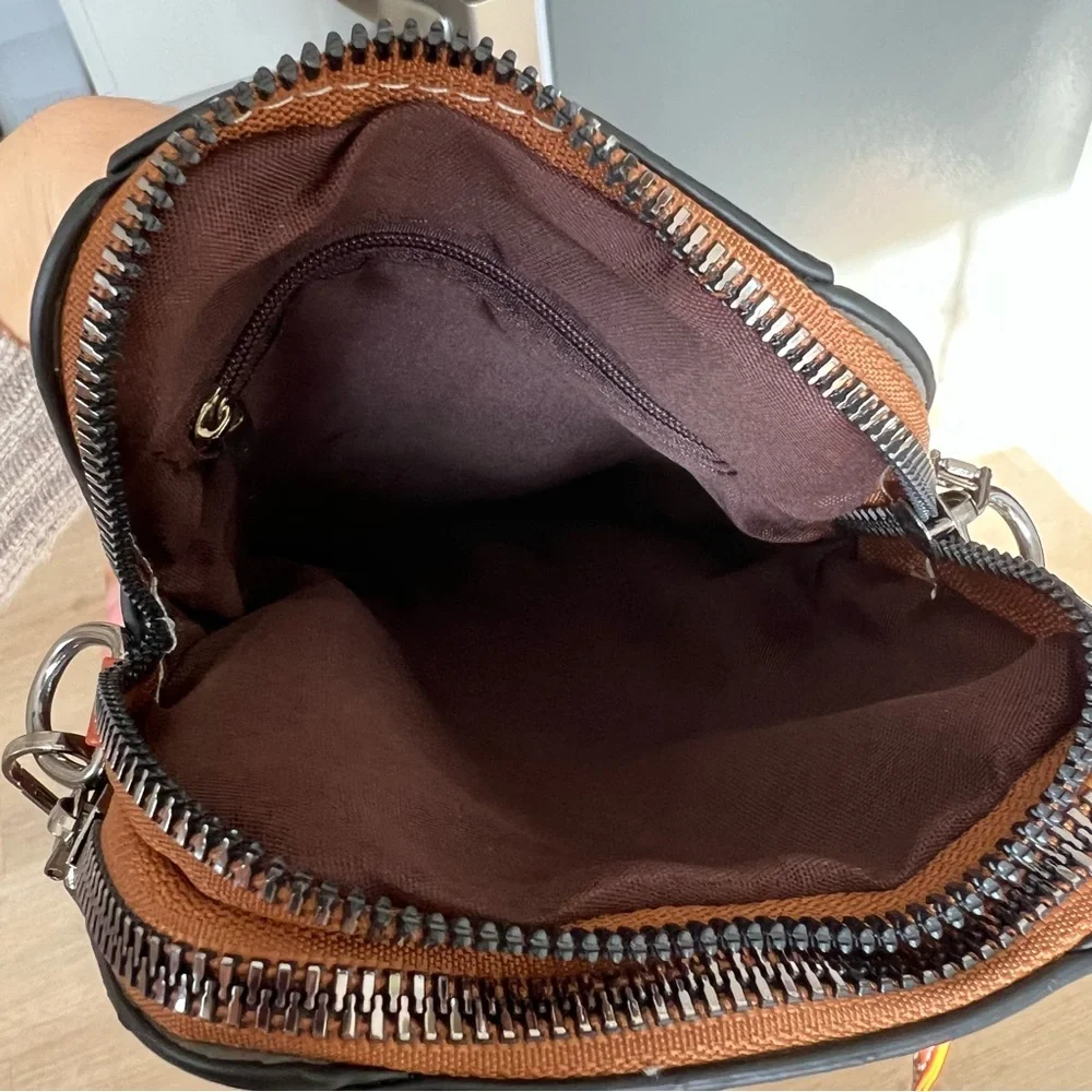 Cognac Leather Mini Vertical Cell Phone Crossbody Bag - Picture 6 of 11